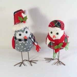 Fabric Felt Birds Christmas Decor Winter Holiday Hat Scarf Mistletoe Holly Plaid